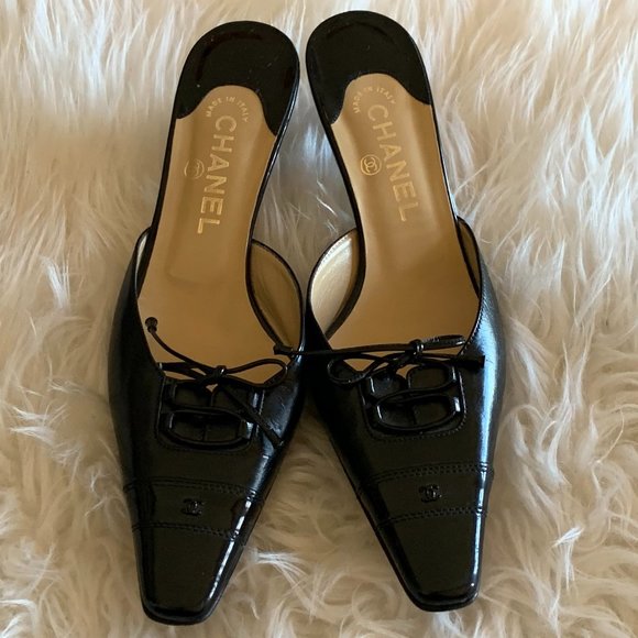 CHANEL Shoes - CHANEL Black Mules with Bows 39.5